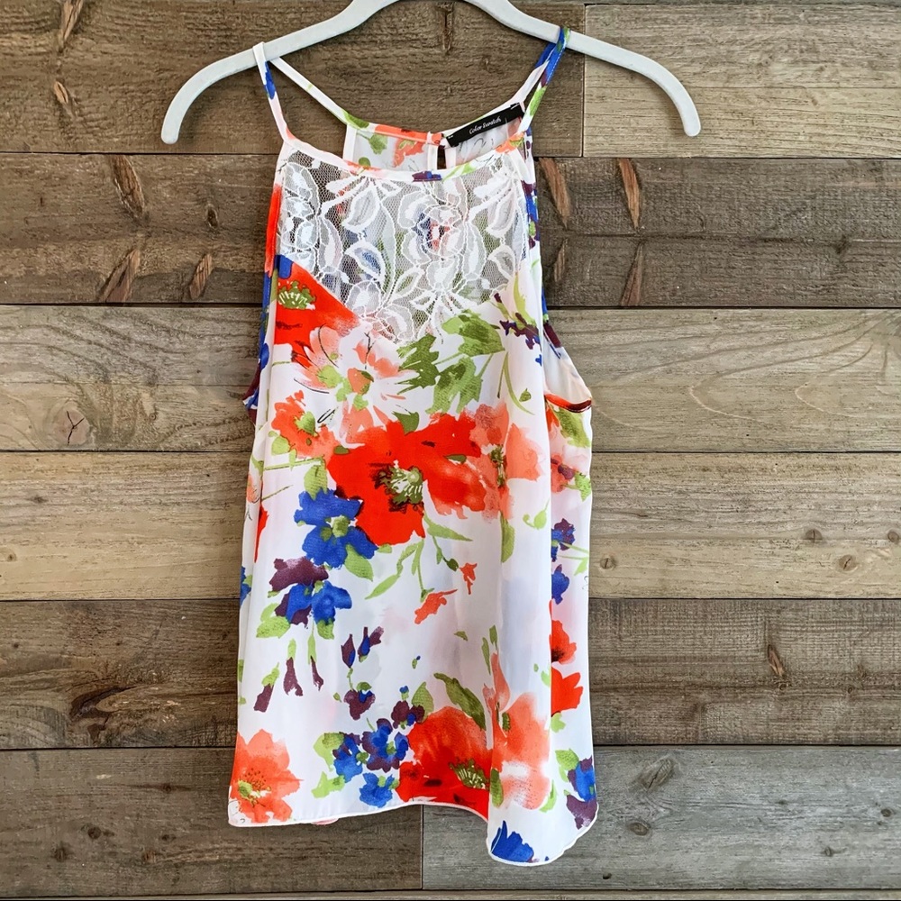 NWT Watercolor Flower Tank Blouse Lace Top Large